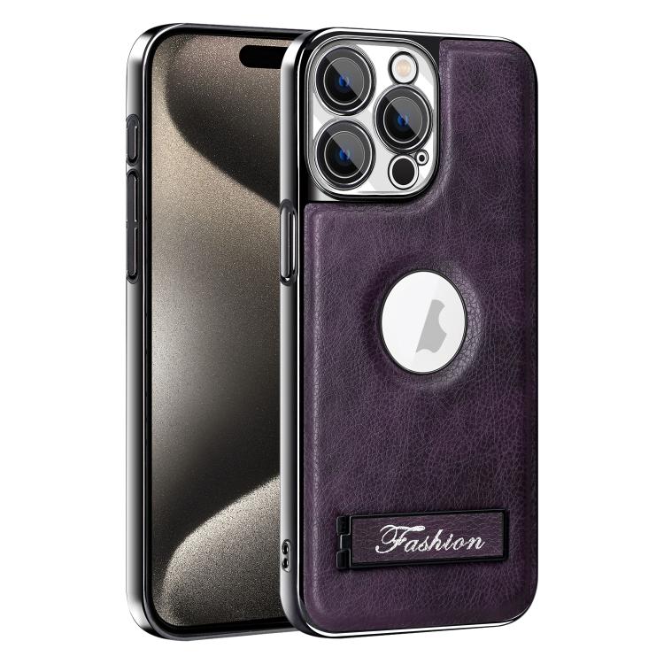 For iPhone 15 Pro Fashion Electroplated Fold Holder Shockproof Phone Case