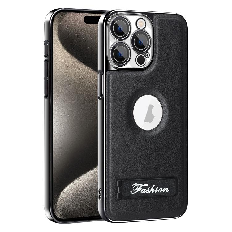 For iPhone 15 Pro Fashion Electroplated Fold Holder Shockproof Phone Case