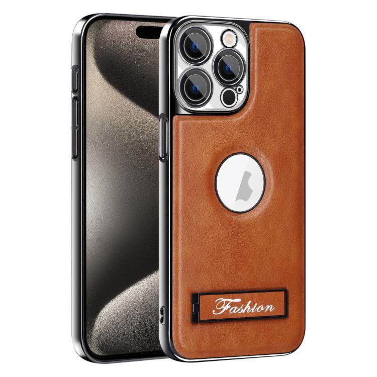 For iPhone 15 Pro Fashion Electroplated Fold Holder Shockproof Phone Case