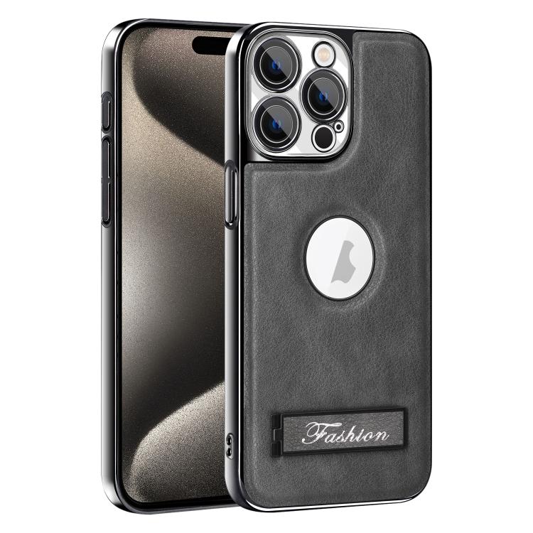 For iPhone 15 Pro Fashion Electroplated Fold Holder Shockproof Phone Case