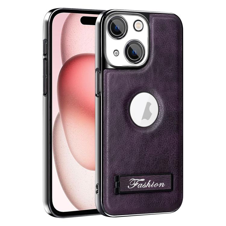 For iPhone 15 Fashion Electroplated Fold Holder Shockproof Phone Case