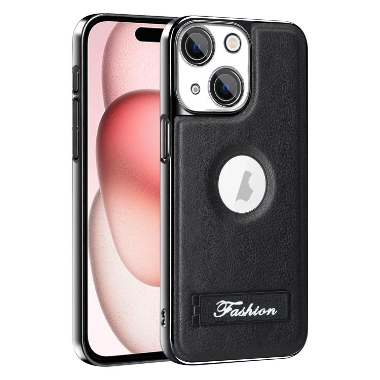 For iPhone 15 Fashion Electroplated Fold Holder Shockproof Phone Case