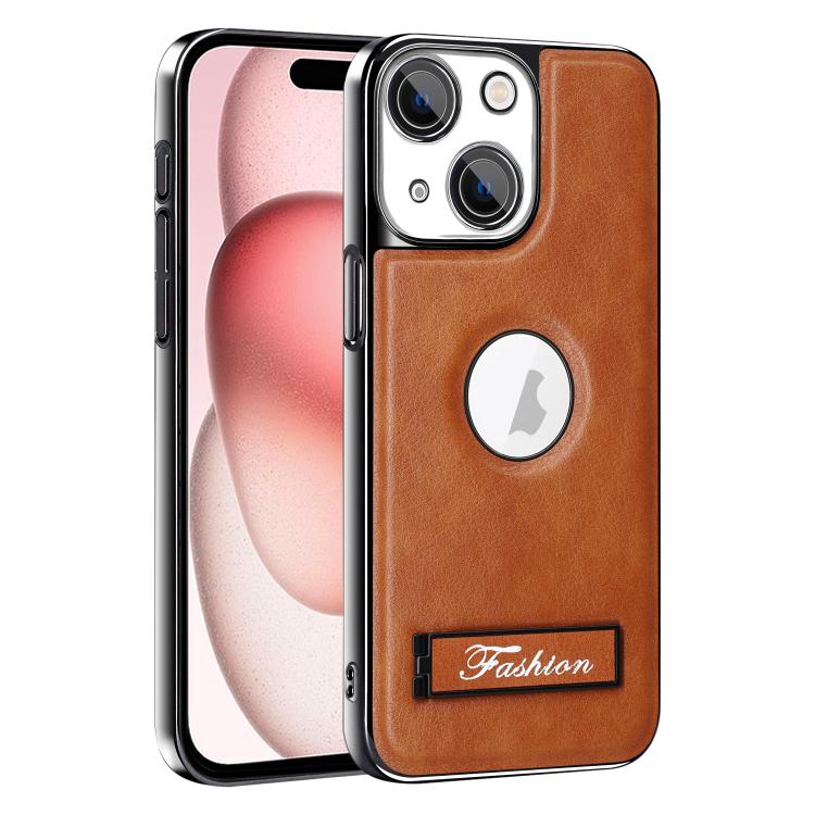 For iPhone 15 Fashion Electroplated Fold Holder Shockproof Phone Case