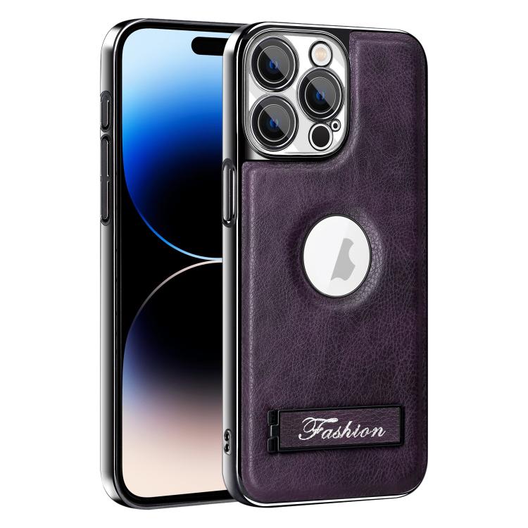 For iPhone 14 Pro Max Fashion Electroplated Fold Holder Shockproof Phone Case