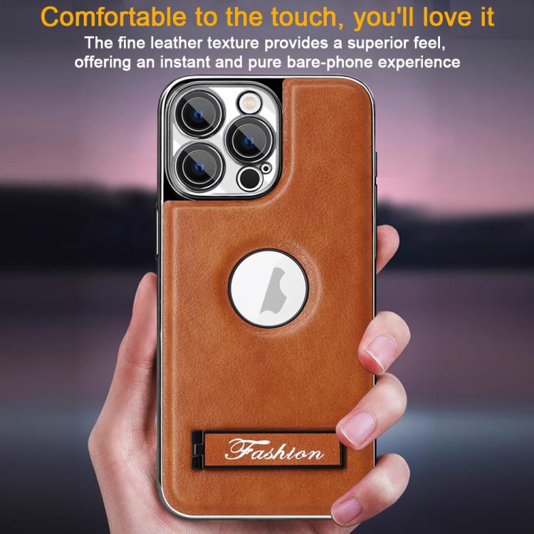 For iPhone 16 Pro Max Fashion Electroplated Fold Holder Shockproof Phone Case