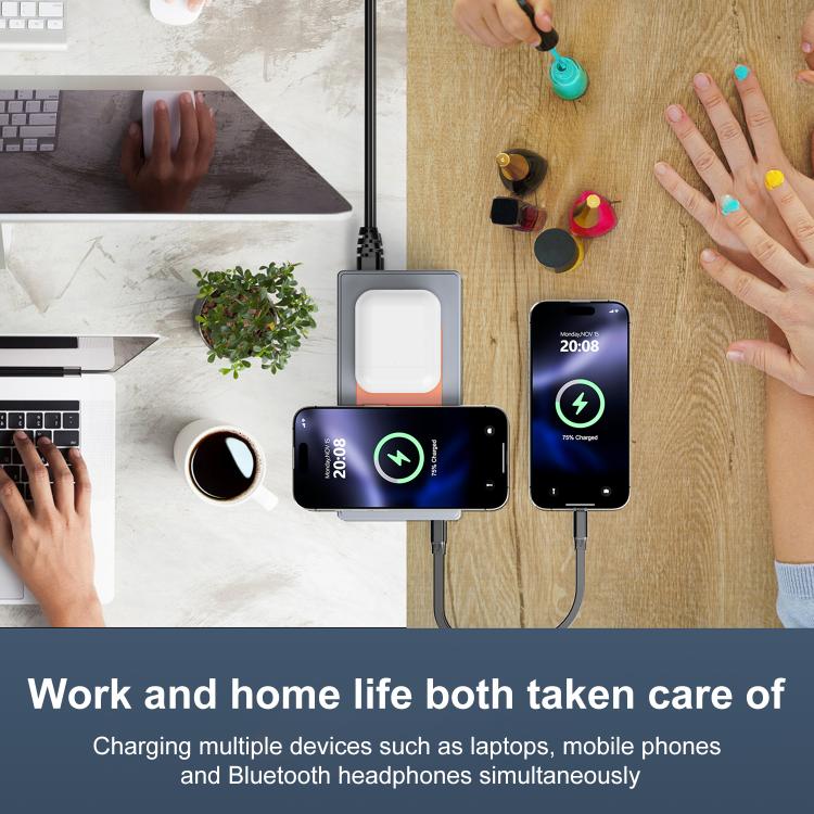 220W Multi-Port Smart Desktop Charging Station with 15W Dual Wireless Charging Function, Plug:UK Plug