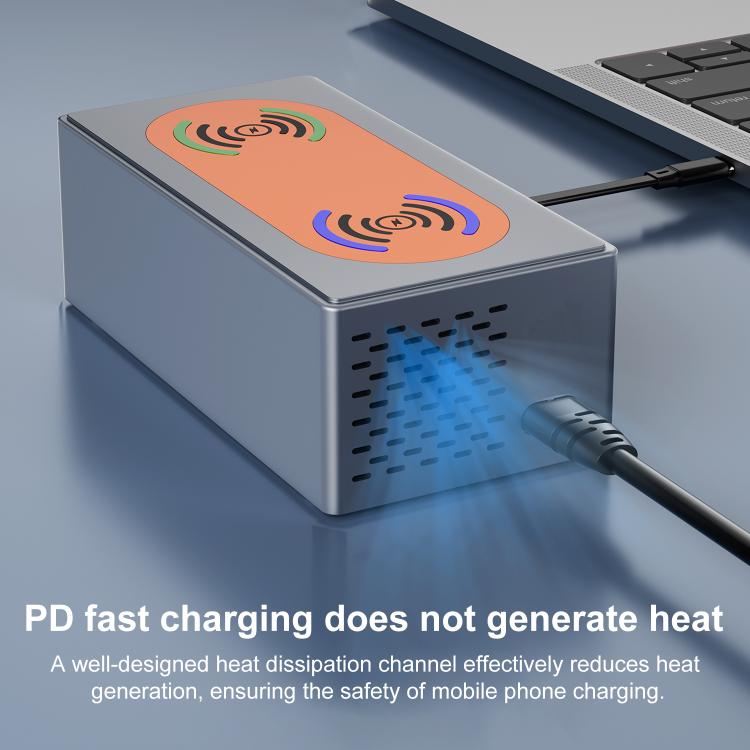 220W Multi-Port Smart Desktop Charging Station with 15W Dual Wireless Charging Function, Plug:UK Plug