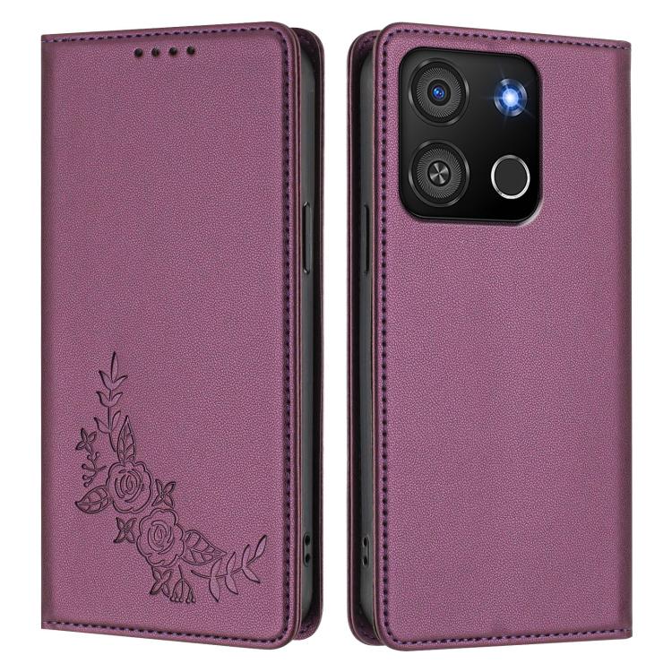 For Itel A05s Peony Embossed Magnetic RFID Vegan Leather Phone Case