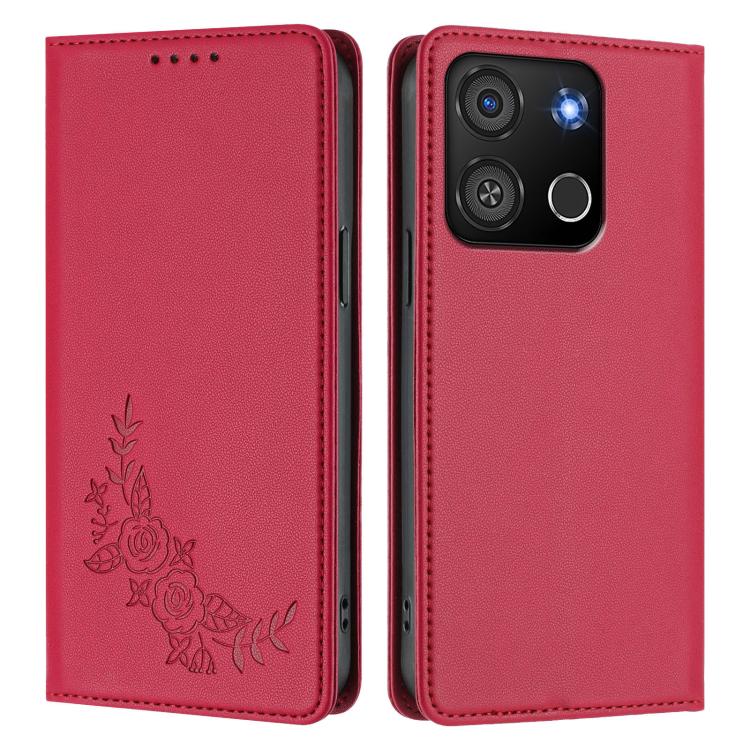 For Itel A05s Peony Embossed Magnetic RFID Vegan Leather Phone Case