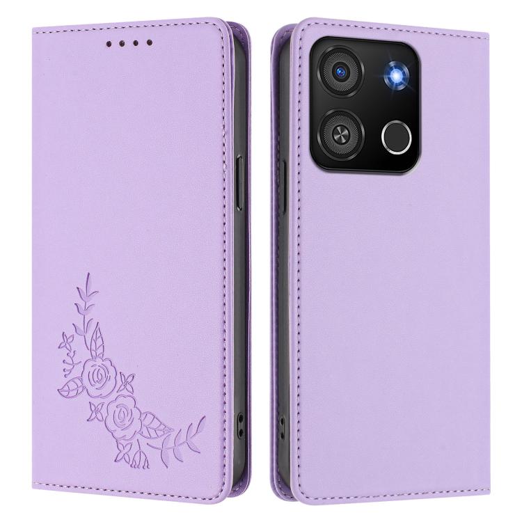 For Itel A05s Peony Embossed Magnetic RFID Vegan Leather Phone Case