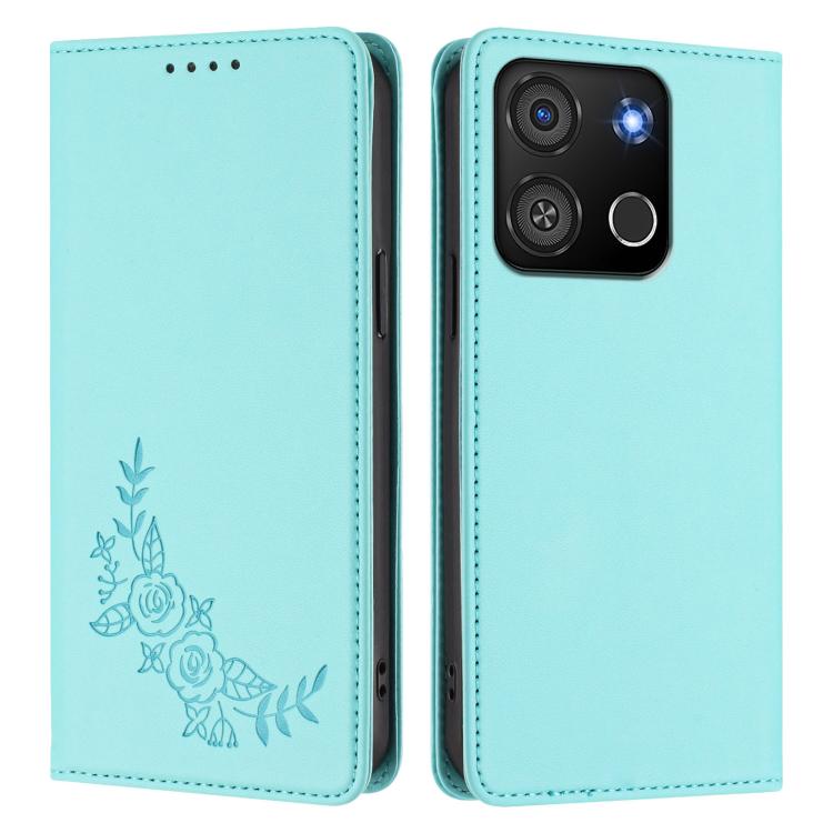 For Itel A05s Peony Embossed Magnetic RFID Vegan Leather Phone Case