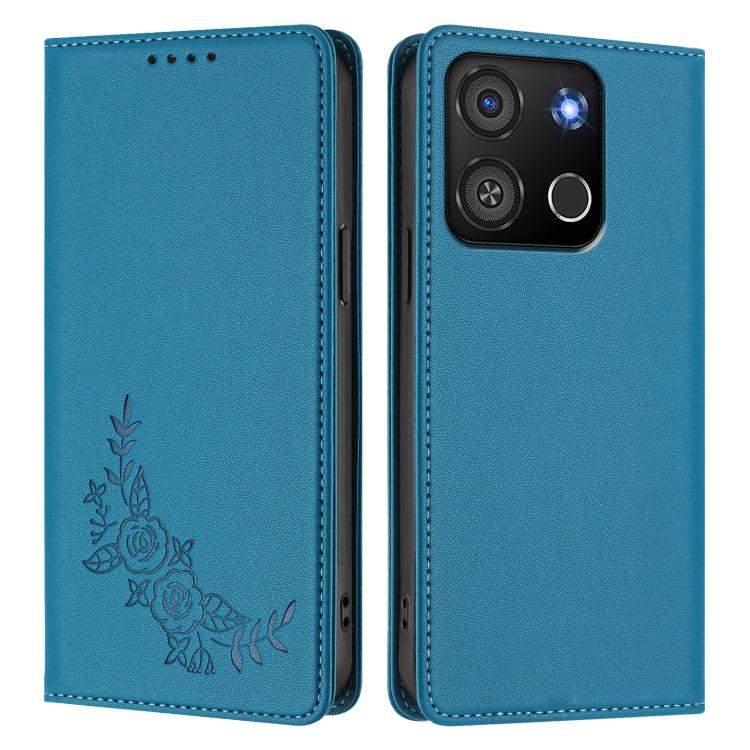 For Itel A05s Peony Embossed Magnetic RFID Vegan Leather Phone Case