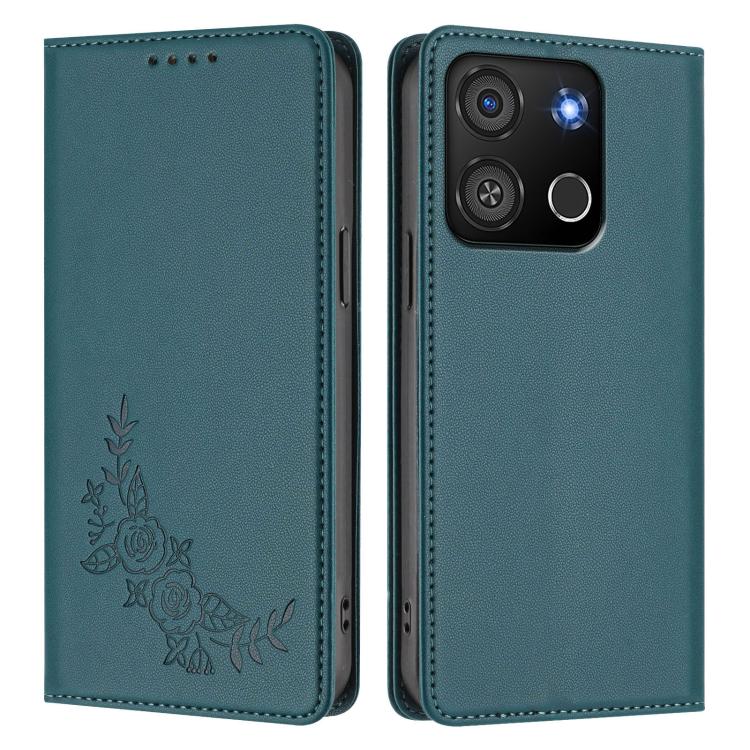 For Itel A05s Peony Embossed Magnetic RFID Vegan Leather Phone Case