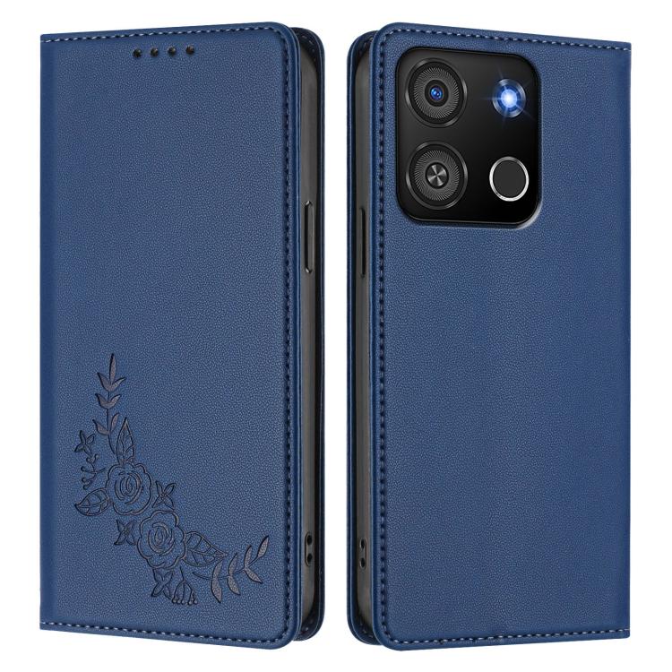 For Itel A05s Peony Embossed Magnetic RFID Vegan Leather Phone Case