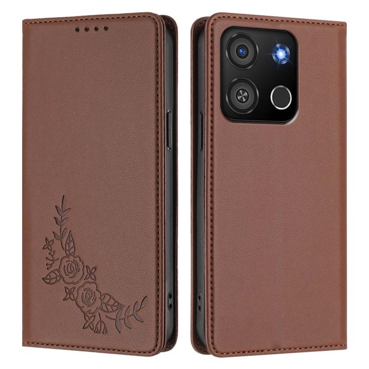 For Itel A05s Peony Embossed Magnetic RFID Vegan Leather Phone Case