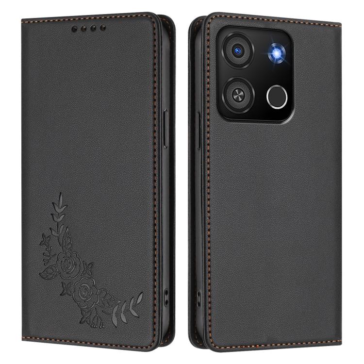 For Itel A05s Peony Embossed Magnetic RFID Vegan Leather Phone Case