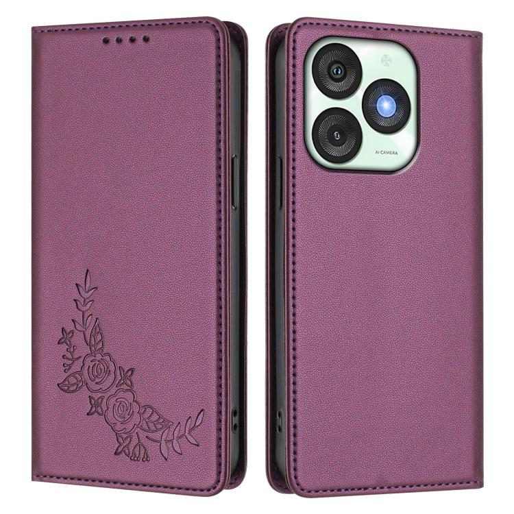 For Itel A50 Peony Embossed Magnetic RFID Vegan Leather Phone Case