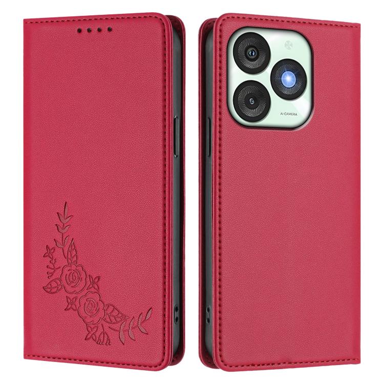 For Itel A50 Peony Embossed Magnetic RFID Vegan Leather Phone Case