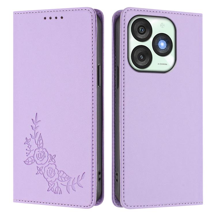 For Itel A50 Peony Embossed Magnetic RFID Vegan Leather Phone Case