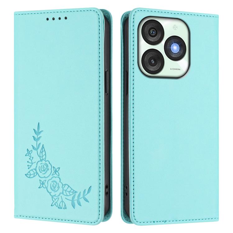 For Itel A50 Peony Embossed Magnetic RFID Vegan Leather Phone Case