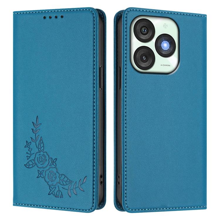 For Itel A50 Peony Embossed Magnetic RFID Vegan Leather Phone Case