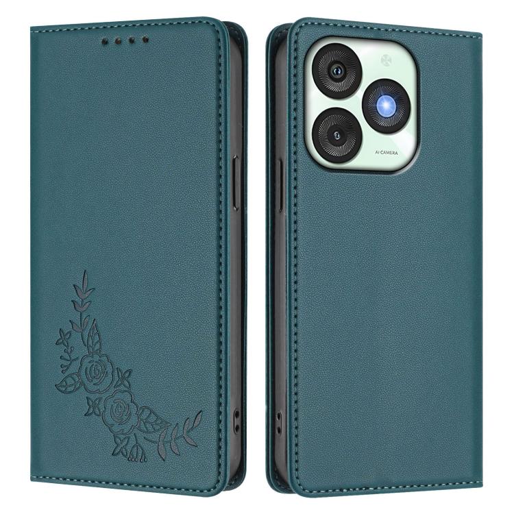 For Itel A50 Peony Embossed Magnetic RFID Vegan Leather Phone Case
