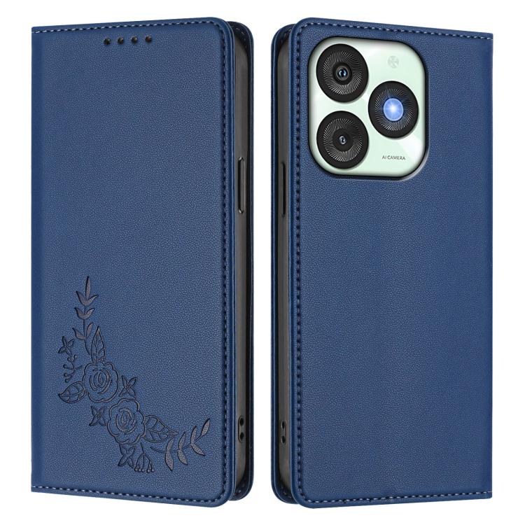 For Itel A50 Peony Embossed Magnetic RFID Vegan Leather Phone Case