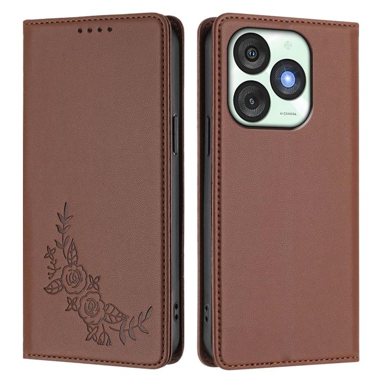 For Itel A50 Peony Embossed Magnetic RFID Vegan Leather Phone Case