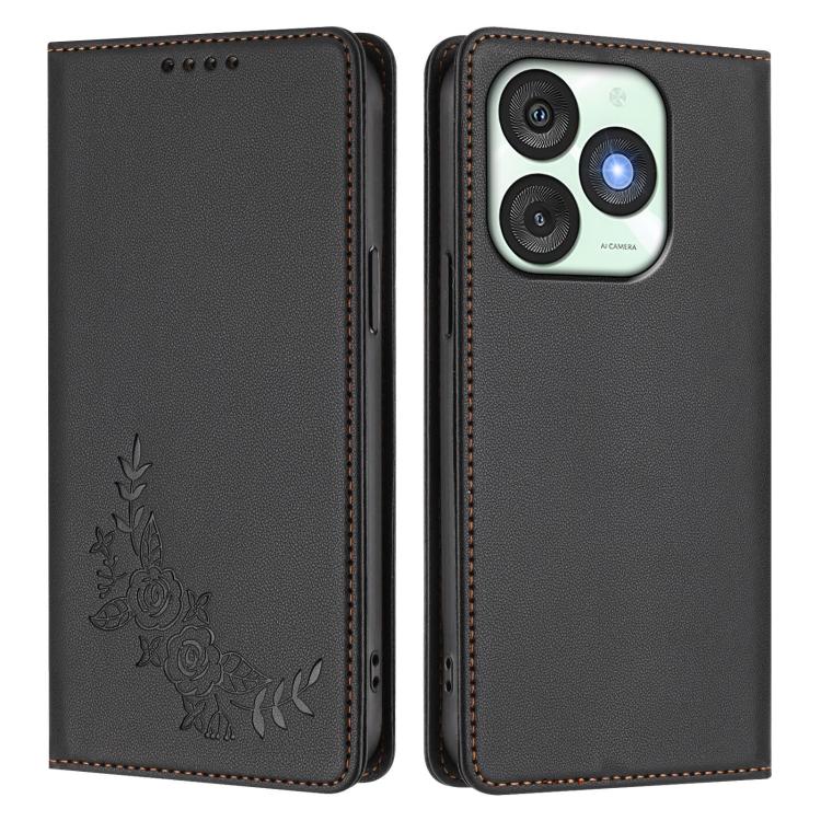 For Itel A50 Peony Embossed Magnetic RFID Vegan Leather Phone Case