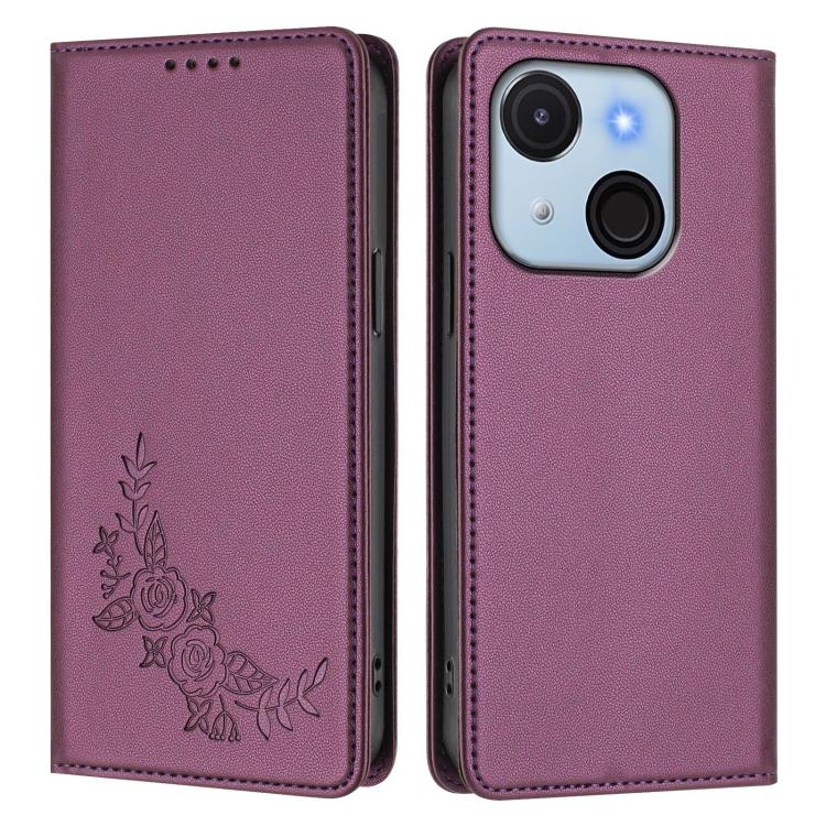 For Itel A50C Peony Embossed Magnetic RFID Vegan Leather Phone Case