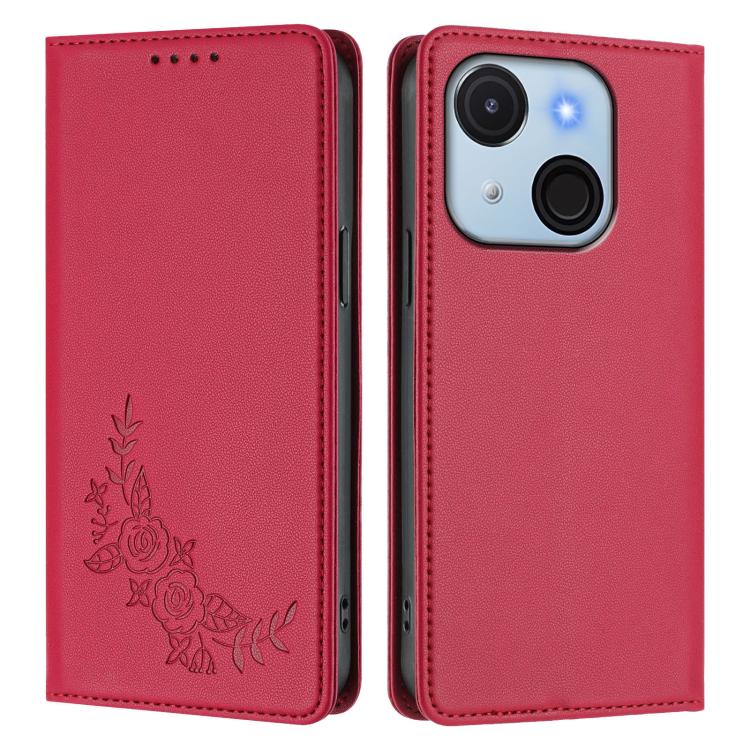 For Itel A50C Peony Embossed Magnetic RFID Vegan Leather Phone Case