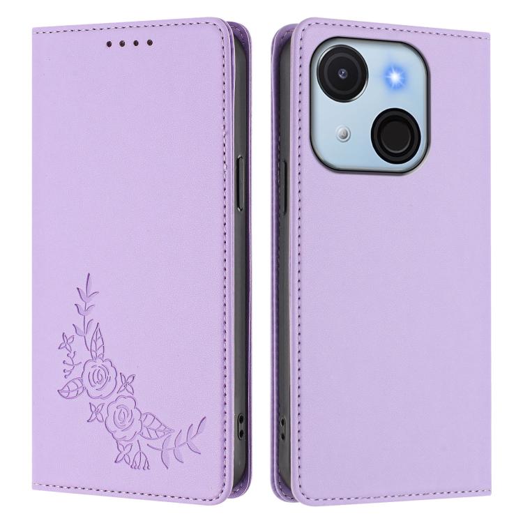 For Itel A50C Peony Embossed Magnetic RFID Vegan Leather Phone Case