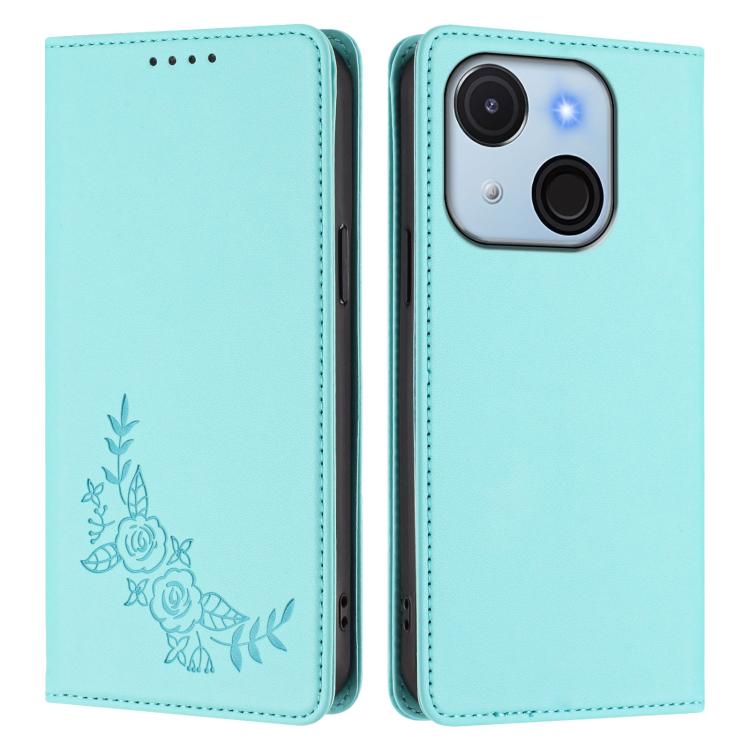 For Itel A50C Peony Embossed Magnetic RFID Vegan Leather Phone Case