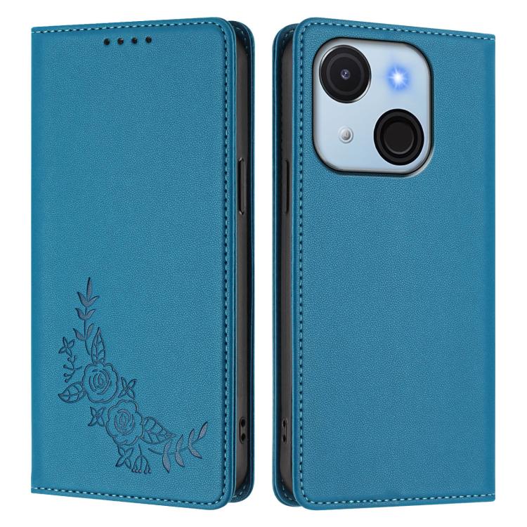 For Itel A50C Peony Embossed Magnetic RFID Vegan Leather Phone Case