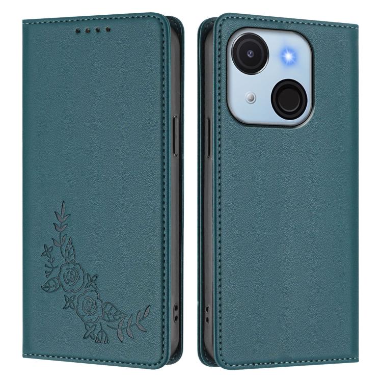 For Itel A50C Peony Embossed Magnetic RFID Vegan Leather Phone Case