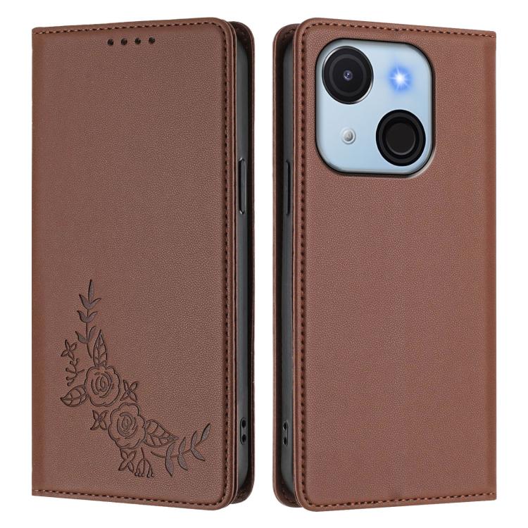 For Itel A50C Peony Embossed Magnetic RFID Vegan Leather Phone Case
