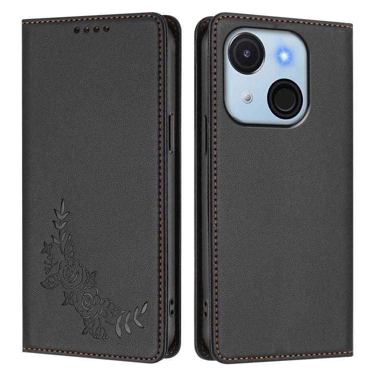 For Itel A50C Peony Embossed Magnetic RFID Vegan Leather Phone Case
