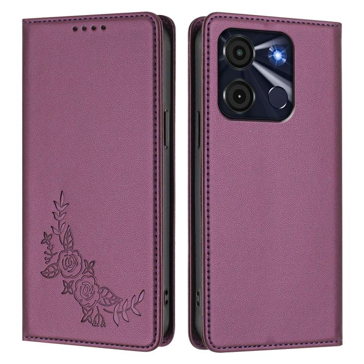 For Itel A60 / A60s Peony Embossed Magnetic RFID Vegan Leather Phone Case