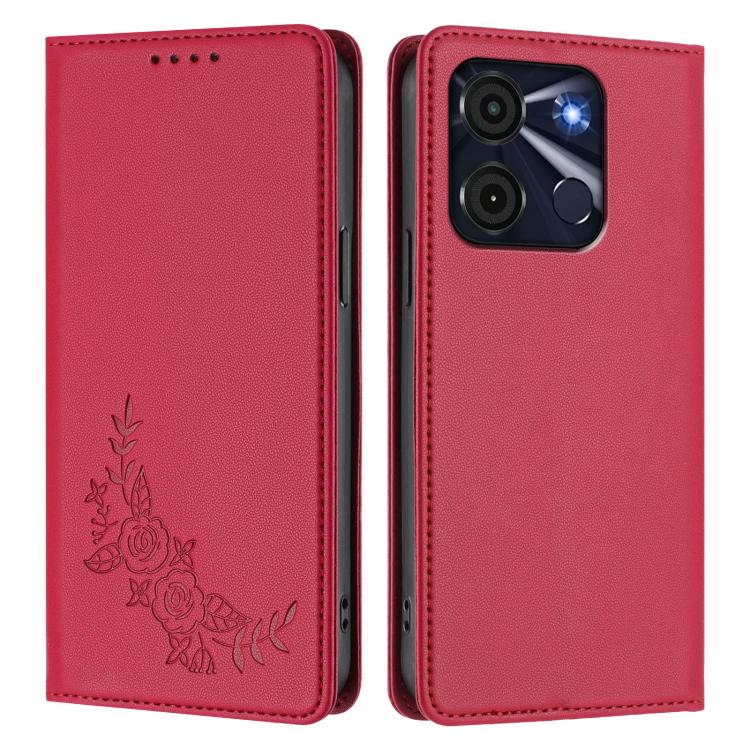 For Itel A60 / A60s Peony Embossed Magnetic RFID Vegan Leather Phone Case