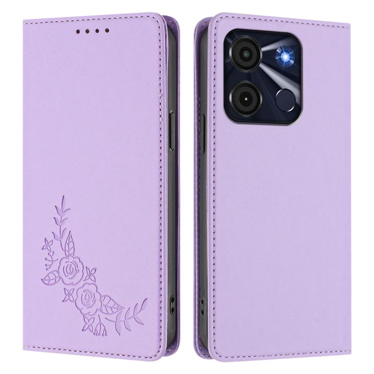 For Itel A60 / A60s Peony Embossed Magnetic RFID Vegan Leather Phone Case