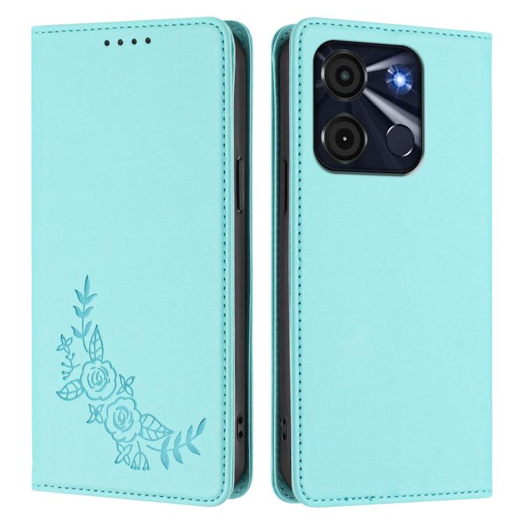 For Itel A60 / A60s Peony Embossed Magnetic RFID Vegan Leather Phone Case