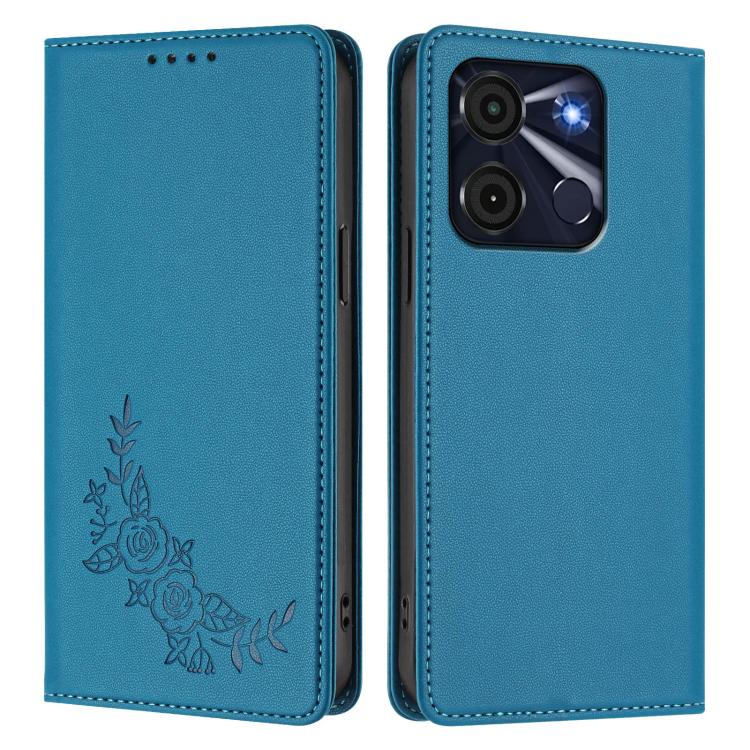 For Itel A60 / A60s Peony Embossed Magnetic RFID Vegan Leather Phone Case