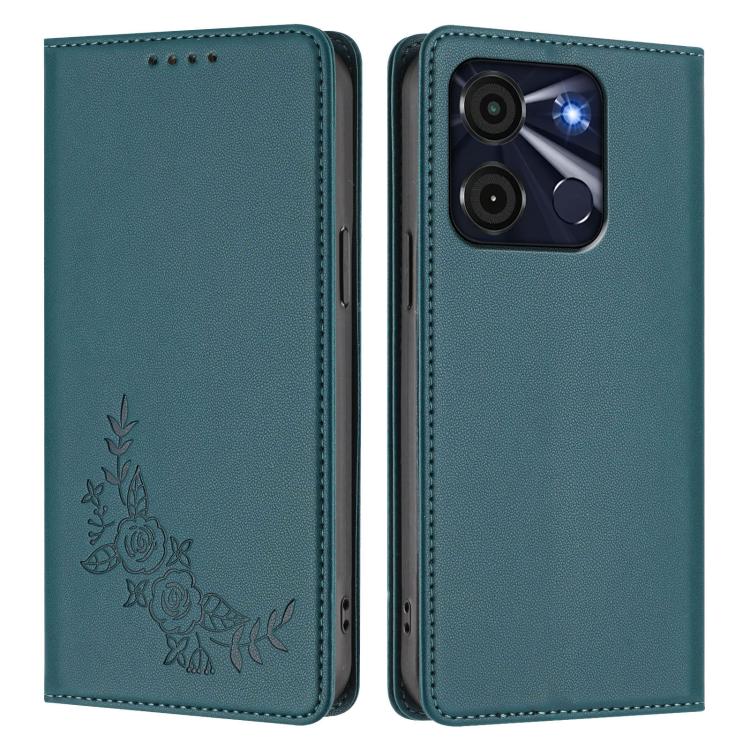 For Itel A60 / A60s Peony Embossed Magnetic RFID Vegan Leather Phone Case