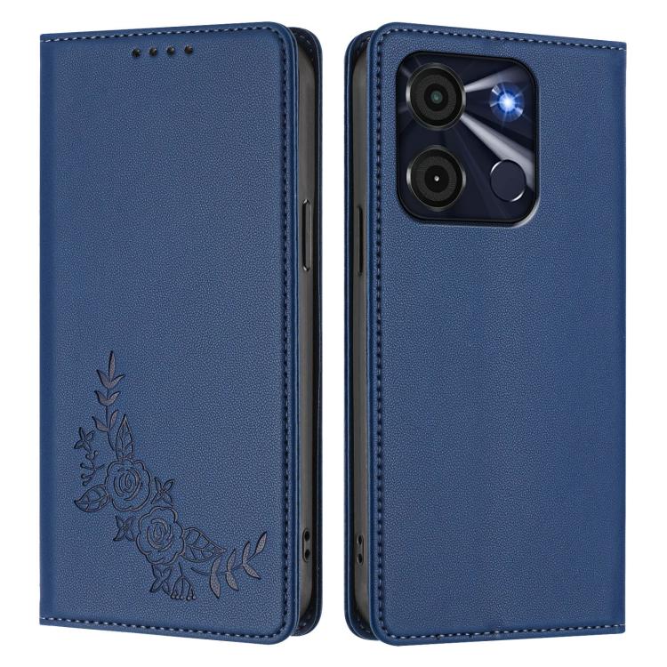 For Itel A60 / A60s Peony Embossed Magnetic RFID Vegan Leather Phone Case