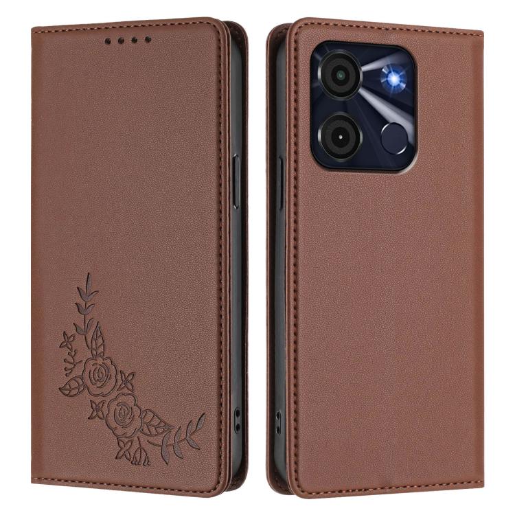 For Itel A60 / A60s Peony Embossed Magnetic RFID Vegan Leather Phone Case