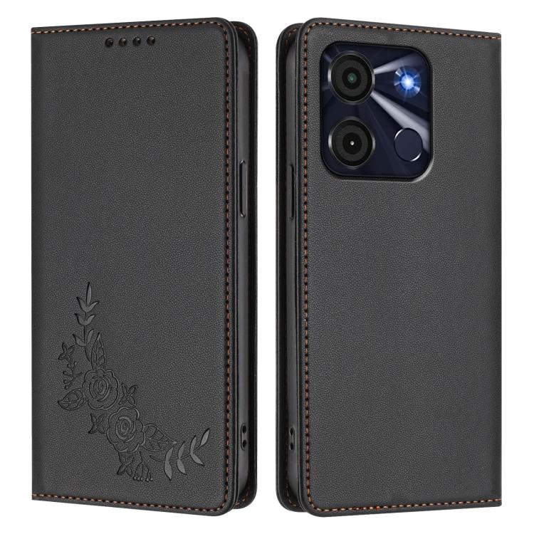 For Itel A60 / A60s Peony Embossed Magnetic RFID Vegan Leather Phone Case