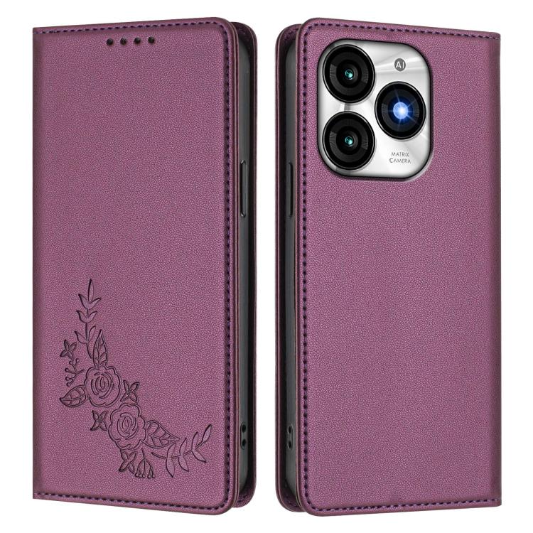 For Itel A70 Peony Embossed Magnetic RFID Vegan Leather Phone Case