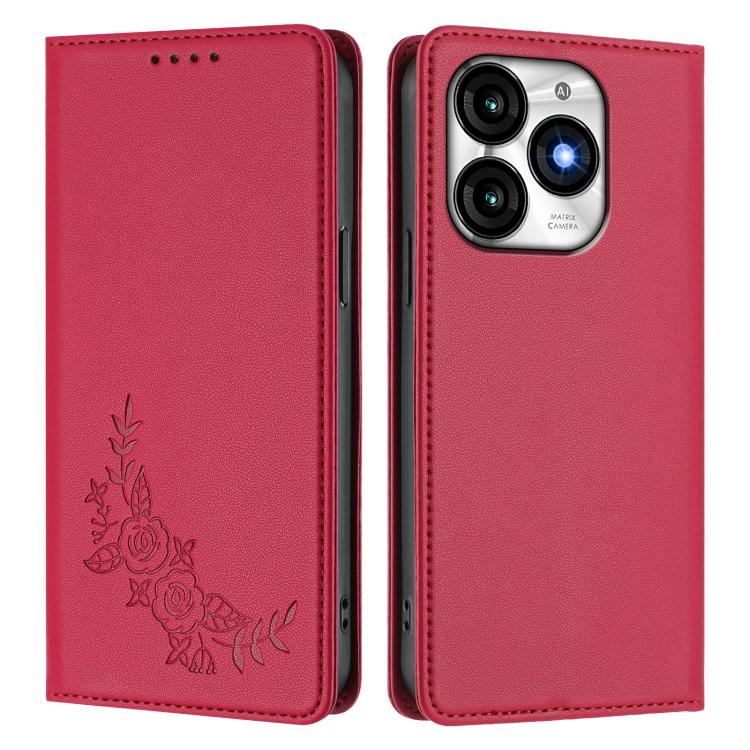 For Itel A70 Peony Embossed Magnetic RFID Vegan Leather Phone Case