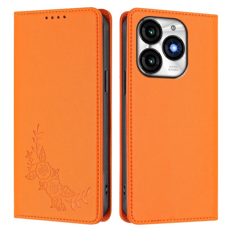 For Itel A70 Peony Embossed Magnetic RFID Vegan Leather Phone Case