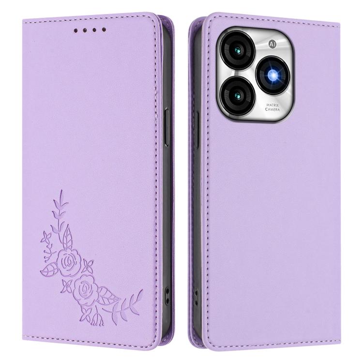 For Itel A70 Peony Embossed Magnetic RFID Vegan Leather Phone Case